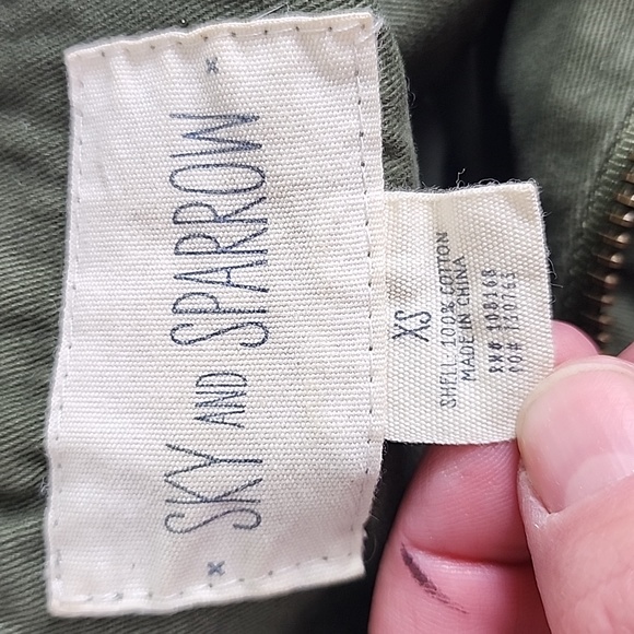 Sky and Sparrow army green utility jacket hood zipup drawstring waist Size XS - Picture 5 of 8